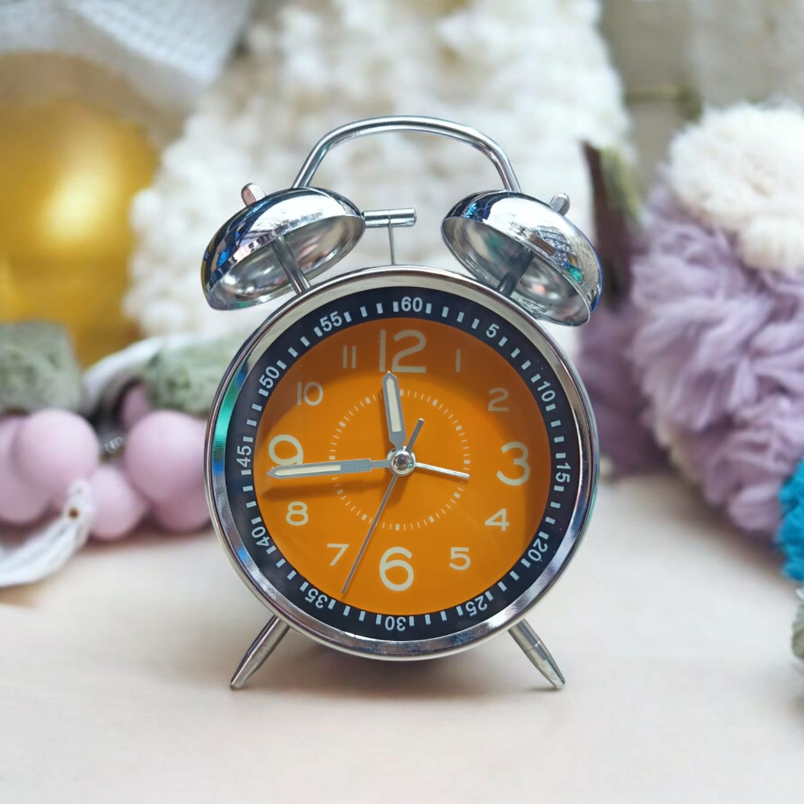 Bell Alarm Silver and Orange Clock